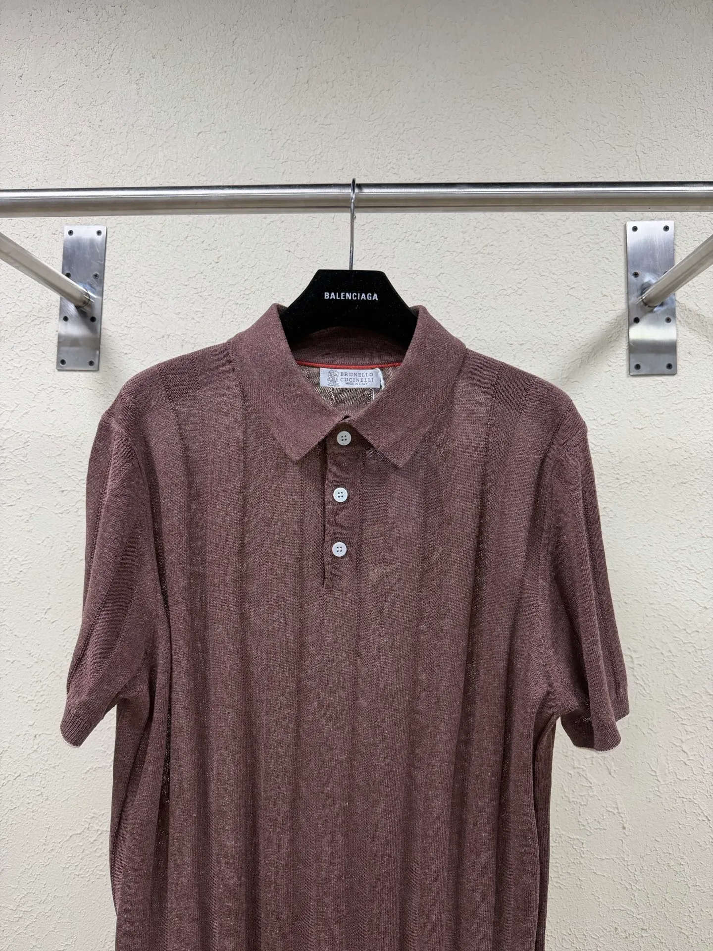 Branello Cuainelli cotton and linen blend ribbed pit-knit button-down POLO shirt Size: S M L XL